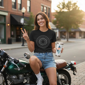 Celestial Zodiac Wheel T-shirt, Geometric Sacred Circle Tee