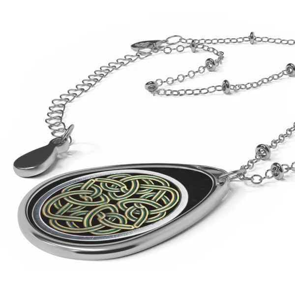 Accessories - Celtic Knot Oval Necklace Silver Teardrop Pendant Green - Dipaliz one Size