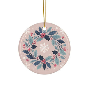 Holly Leaves Ceramic Ornaments - Festive Holiday Decor - Dipaliz - Circle / 3 Pcs / one Size - Home