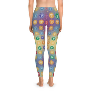 Chakra Symbols Print Leggings - Colorful Yoga Activewear - Dipaliz - l / Seam Thread Color Automatically Matched