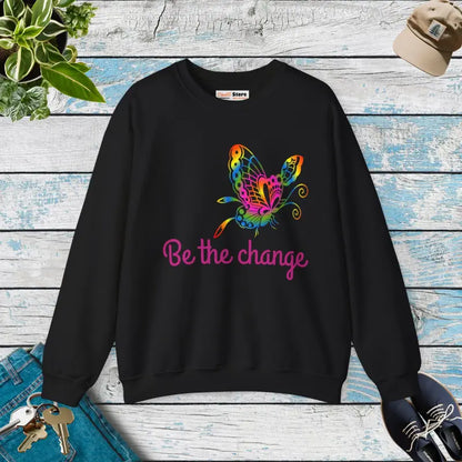 Be the Change Butterfly Crewneck – Unisex Heavy Blend Comfort - s / Black Sweatshirt