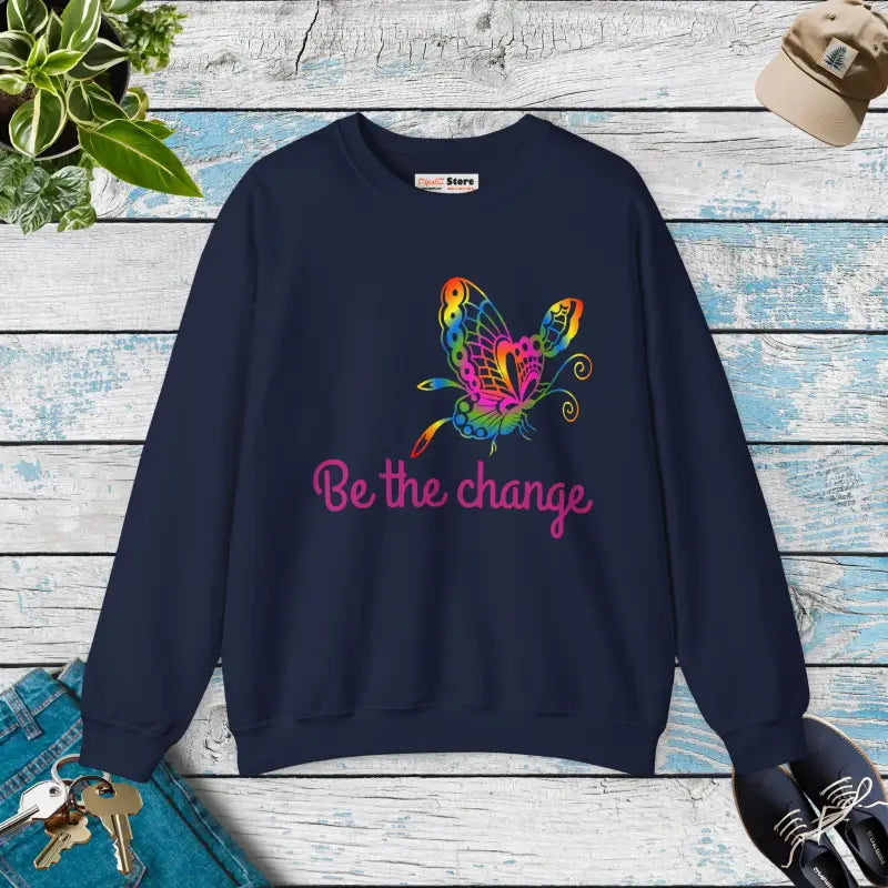 Be the Change Butterfly Crewneck – Unisex Heavy Blend Comfort - s / Navy Sweatshirt