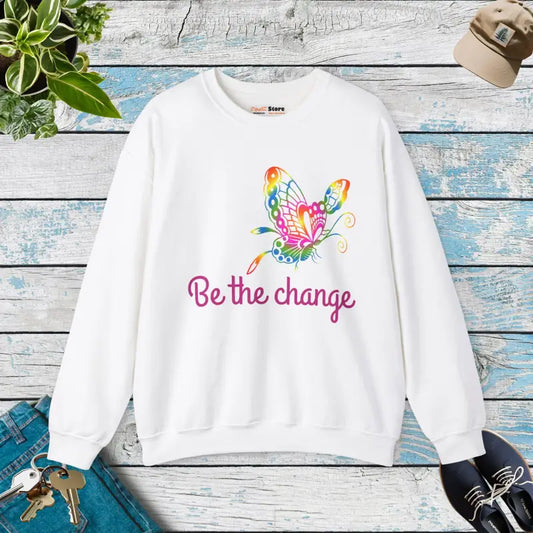 Be the Change Butterfly Crewneck – Unisex Heavy Blend Comfort - s / White Sweatshirt