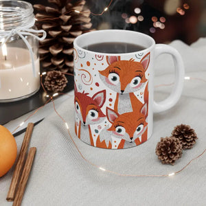 Mug - Foxes Ceramic - Vibrant Playful Design - Dipaliz 11oz