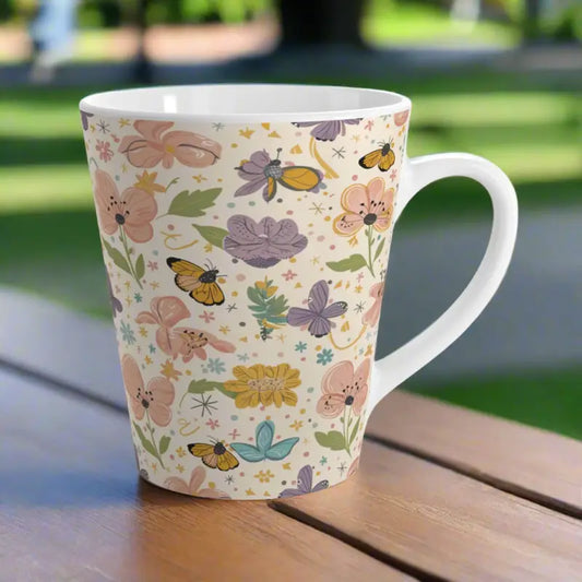 Charming Flowers & Butterflies Ceramic Latte Mug - Sip in Style - 12oz