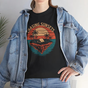 Unisex Heavy Cotton Tee - Chasing Sunsets Crew Neckline - Dipaliz - T-shirts