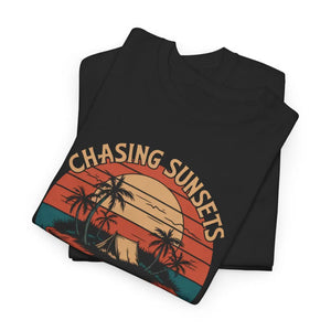 Unisex Heavy Cotton Tee - Chasing Sunsets Crew Neckline - Dipaliz - T-shirts