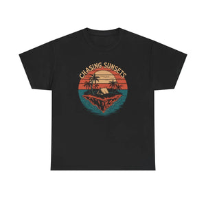 Unisex Heavy Cotton Tee - Chasing Sunsets Crew Neckline - Dipaliz - T-shirts