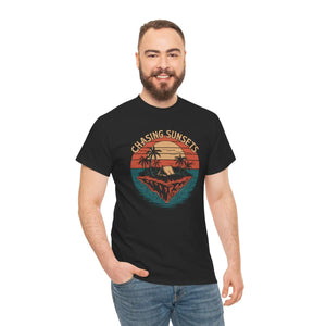 Unisex Heavy Cotton Tee - Chasing Sunsets Crew Neckline - Dipaliz - T-shirts
