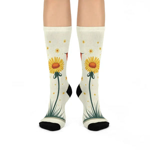 Spring Vibes Floral Bird Cushioned Crew Socks - Dipaliz - White / one Size / 3/4