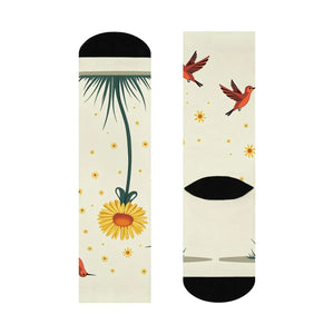 Cheerful Floral Bird Cushioned Crew Socks - Spring Vibes - Dipaliz