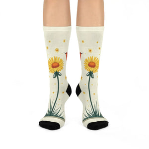 Cheerful Floral Bird Cushioned Crew Socks - Spring Vibes - Dipaliz