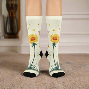 Cheerful Floral Bird Cushioned Crew Socks - Spring Vibes - Dipaliz