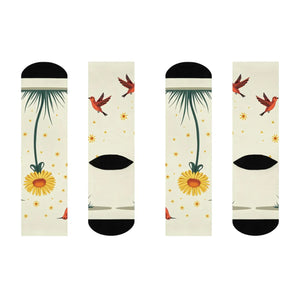 Cheerful Floral Bird Cushioned Crew Socks - Spring Vibes - Dipaliz