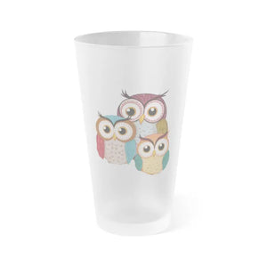 Tumblers - Cozy Three Owls Frosted Pint Glass - Playful Design - Dipaliz 16oz