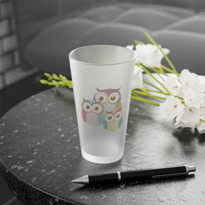 Tumblers - Cozy Three Owls Frosted Pint Glass - Playful Design - Dipaliz 16oz