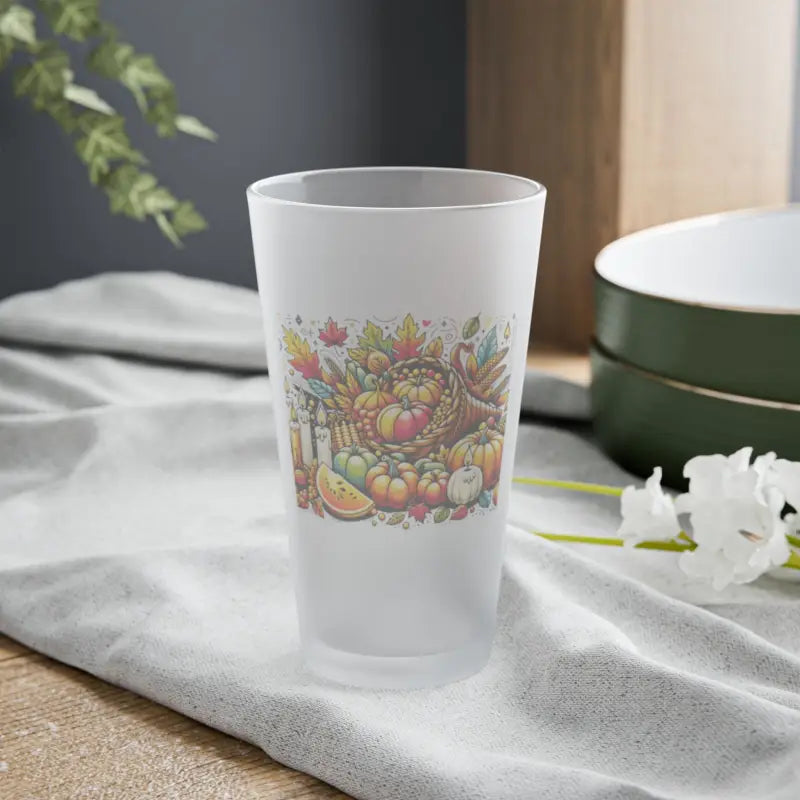 Celebrate Thanksgiving with Frosted 16oz Pint Glasses - Mug