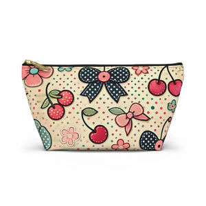 Vibrant Cherry Blossom Accessory Pouch - Cute Floral Makeup - Dipaliz - Small / Black Zipper - Cosmetic & Toiletry Bags