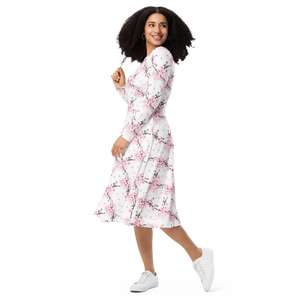 Cherry Blossom Sleeve Midi Dress Floral Print - Dipaliz - Dresses - Xs