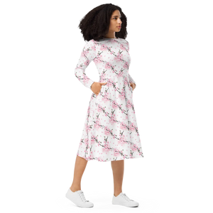 Cherry Blossom Sleeve Midi Dress Floral Print - Dipaliz - Dresses - Xs