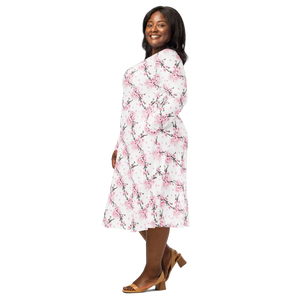 Cherry Blossom Sleeve Midi Dress Floral Print - Dipaliz - Dresses - Xs
