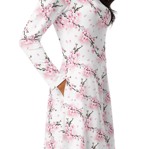 Cherry Blossom Sleeve Midi Dress Floral Print - Dipaliz - Dresses - Xs
