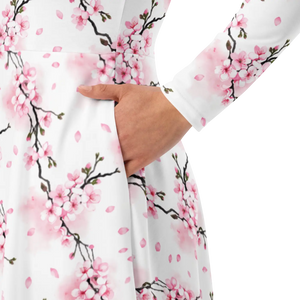 Cherry Blossom Sleeve Midi Dress Floral Print - Dipaliz - Dresses - Xs