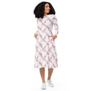 Cherry Blossom Sleeve Midi Dress Floral Print - Dipaliz - Dresses - Xs