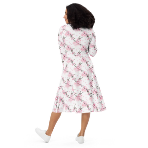 Cherry Blossom Sleeve Midi Dress Floral Print - Dipaliz - Dresses - Xs
