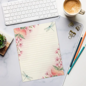 Notepads - Dragonfly Ruled Notepad - Cherry Blossom Nature Design - Dipaliz