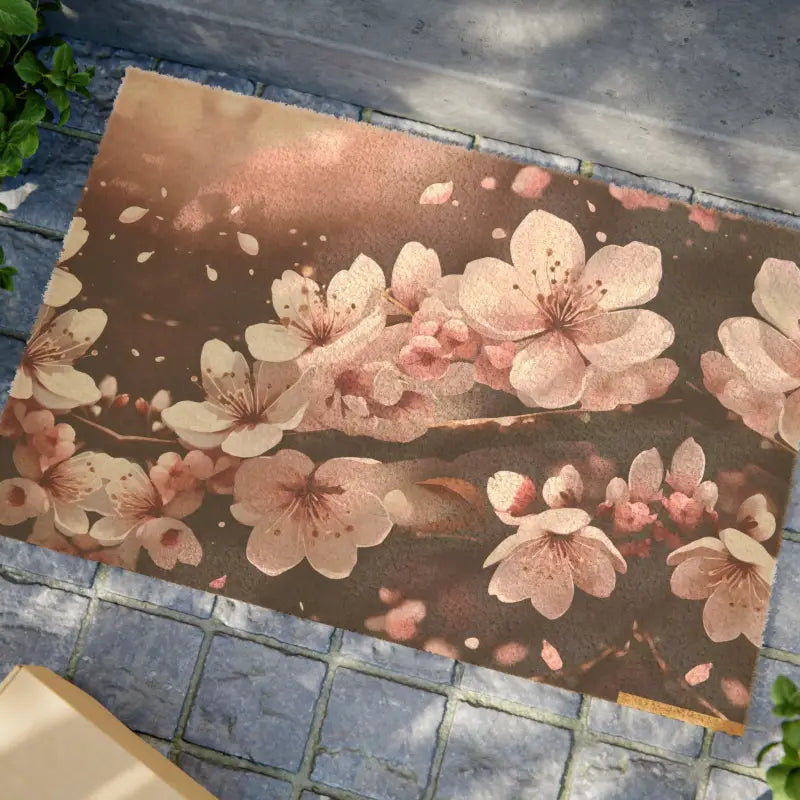 Cherry Blossom Elegance: Coir Coconut Fiber Door Mat - 24’’ x 16’’ Home Decor