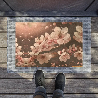 Cherry Blossom Elegance: Coir Coconut Fiber Door Mat - 24’’ x 16’’ Home Decor