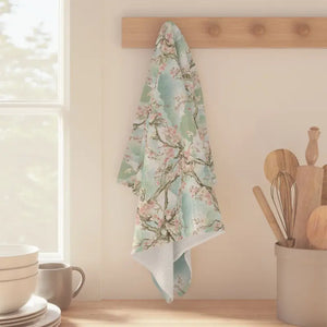Cherry Blossom Microfiber Tea Towel - Mint Green Soft Absorbent - Dipaliz - 16’’ × 25’’ - Kitchen Towels