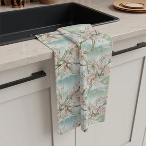 Cherry Blossom Microfiber Tea Towel - Mint Green Soft Absorbent - Dipaliz - 16’’ × 25’’ - Kitchen Towels
