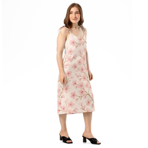 Cherry Blossom Midi Dress with Built-in Bra - Dipaliz - Dresses