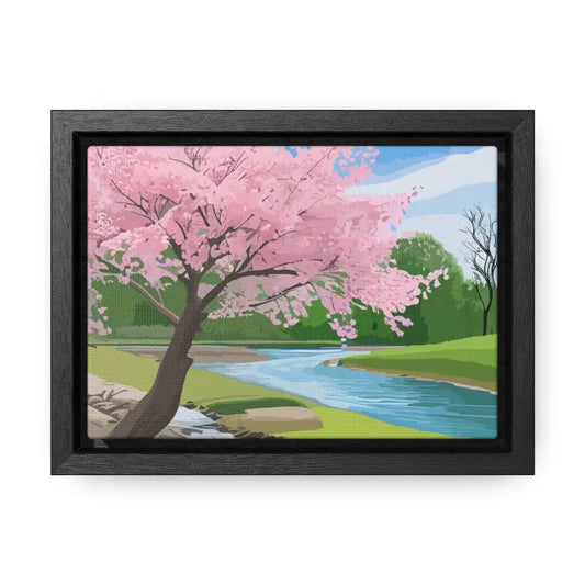 A Cherry Tree Blooming Near The River Gallery Canvas Wraps Horizontal Frame - 7’ x 5’ / Black / Premium (1.25″)