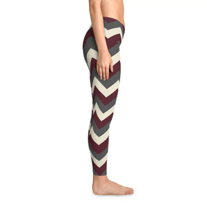 Cozy Burgundy Stretchy Leggings Retro Zigzag Pattern - Dipaliz