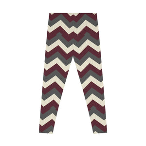 Cozy Burgundy Stretchy Leggings Retro Zigzag Pattern - Dipaliz