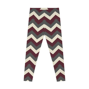 Cozy Burgundy Stretchy Leggings Retro Zigzag Pattern - Dipaliz