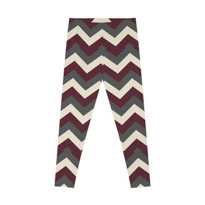 Burgundy Stretchy Leggings - Retro Zigzag Pattern - Dipaliz - Gifts Online