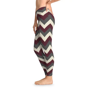 Burgundy Stretchy Leggings - Retro Zigzag Pattern - Dipaliz - Gifts Online