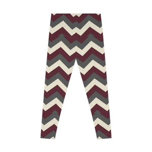 Burgundy Stretchy Leggings - Retro Zigzag Pattern - Dipaliz - Gifts Online