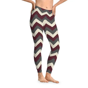 Burgundy Stretchy Leggings - Retro Zigzag Pattern - Dipaliz - Xs / Seam Thread Color Automatically Matched to Design