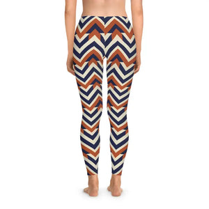 Chevron Pattern Stretchy Leggings - Navy Rust Cream - Dipaliz - Gifts Online