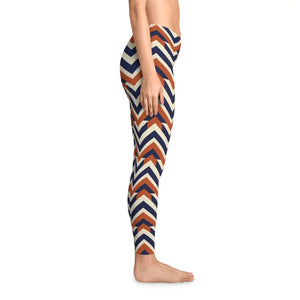 Retro Cream Chevron Pattern Stretchy Leggings - Natural Waist - Dipaliz