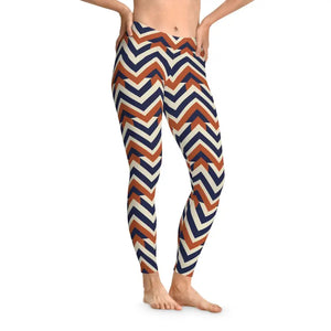 Chevron Pattern Stretchy Leggings - Navy Rust Cream - Dipaliz - Xs / Seam Thread Color Automatically Matched to Design