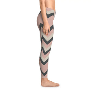 Pink Zigzag Chevron Print Leggings - Mid-rise - Dipaliz