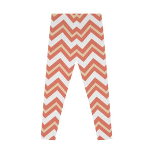 Chevron Stripe Leggings - Coral Peach Retro Print - Dipaliz - Gifts Online