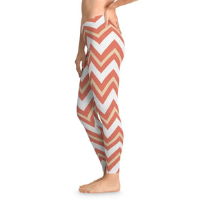Chevron Stripe Leggings - Coral Peach Retro Print - Dipaliz - Gifts Online