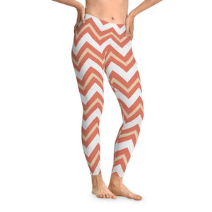 Chevron Stripe Leggings - Coral Peach Retro Print - Dipaliz - Xs / Seam Thread Color Automatically Matched to Design